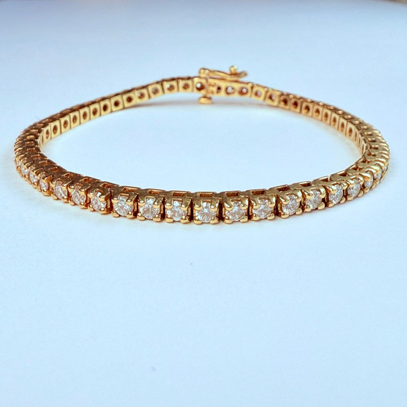 Estate 14K Solid Yellow Gold 3.75 TCW Natural Diamond 3mm Tennis Bracelet - Picture 1 of 12